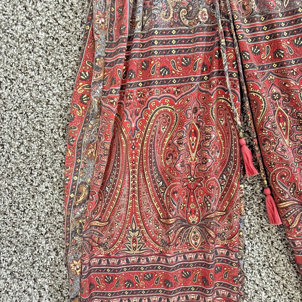 Cienna Pants Women S Silk Poly Blend Gold Red Floral Paisley Wide Leg Pants Boho - Picture 4 of 16